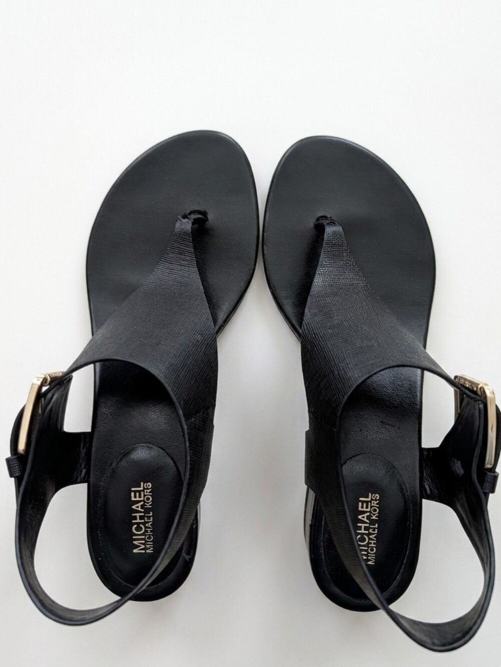 MICHAEL Michael Kors Black Leather Toe-Post Slingback Sandals